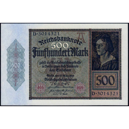 Allemagne - Pick 73 - 500 mark - 27/03/1922 - Lettre A - Série D - Etat : NEUF
