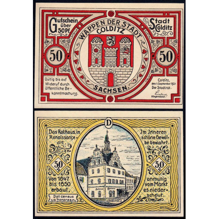 Allemagne - Notgeld - Colditz - 50 pfennig - Lettre D - 01/09/1921 - Etat : SPL