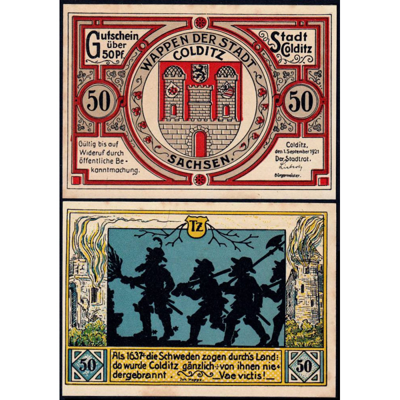 Allemagne - Notgeld - Colditz - 50 pfennig - Lettre TZ - 01/09/1921 - Etat : SPL