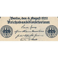 Allemagne - Pick 75 - 100 mark - 04/08/1922 - Série A- Etat : pr.NEUF
