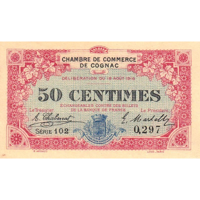 Cognac - Pirot 49-1 - 50 centimes - Série 102 - 19/08/1916 - Etat : SPL à NEUF
