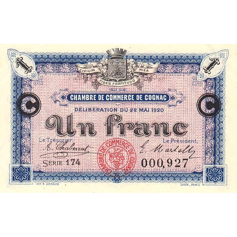 Cognac - Pirot 49-10 - 1 franc - Série 174 - 22/05/1920 - Etat : SUP