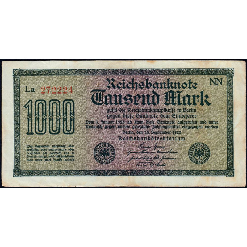 Allemagne - Pick 76g_1 - 1'000 mark - 15/09/1922 - Série NN - Etat : TB+