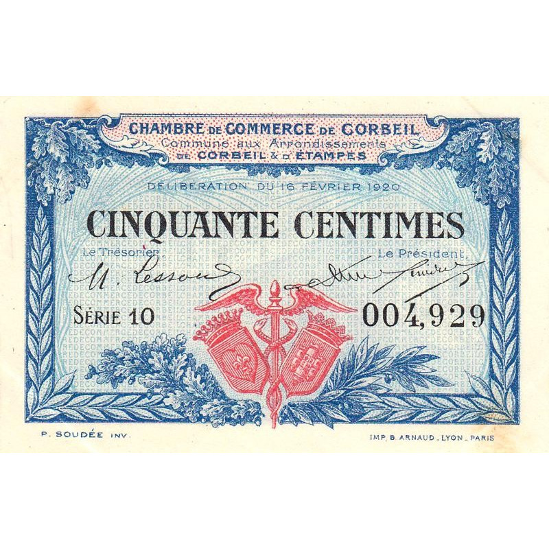 Corbeil - Pirot 50-1 - 50 centimes - Série 10 - 16/02/1920 - Etat : SUP