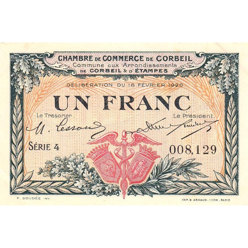 Corbeil - Pirot 50-3 - 1 franc - Série 4 - 16/02/1920 - Etat : SUP