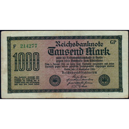 Allemagne - Pick 76h - 1'000 mark - 15/09/1922 - Série GP - Etat : TB+