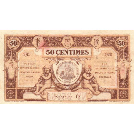 Aurillac (Cantal) - Pirot 16-1a - 50 centimes - Série D - 1915 - Etat : SUP