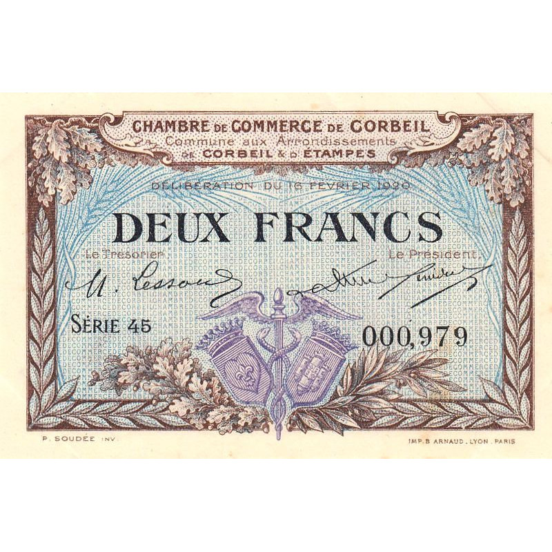 Corbeil - Pirot 50-5 - 2 francs - Série 45 - 16/02/1920 - Etat : SUP+