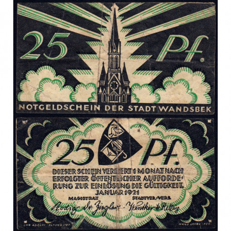 Allemagne - Notgeld - Wandsbek - 25 pfennig - 1921 - Etat : TB+