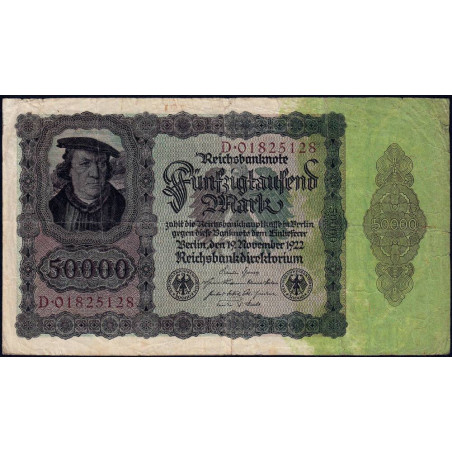 Allemagne - Pick 80 - 50'000 mark - 19/11/1922 - Série D - Etat : TB-