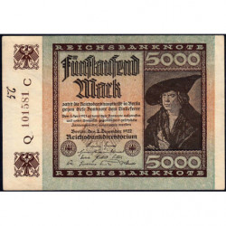 Allemagne - Pick 81a_1 - 5'000 mark - 02/12/1922 - Imp. C - Série Q - Etat : TTB
