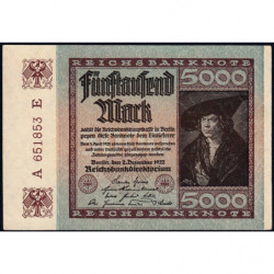 Allemagne - Pick 81b_1 - 5'000 mark - 02/12/1922 - Imp. E - Série A - Etat : SPL