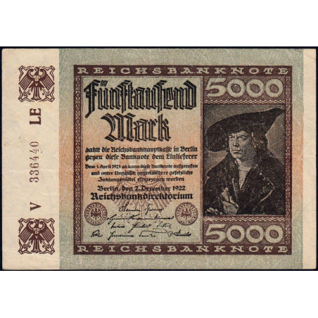 Allemagne - Pick 81c - 5'000 mark - 02/12/1922 - Imp. LE - Série V - Etat : TTB