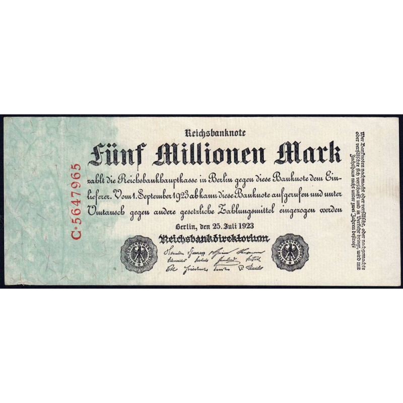 Allemagne - Pick 95 - 5 millions mark - 25/07/1923 - Série C - Etat : SUP+