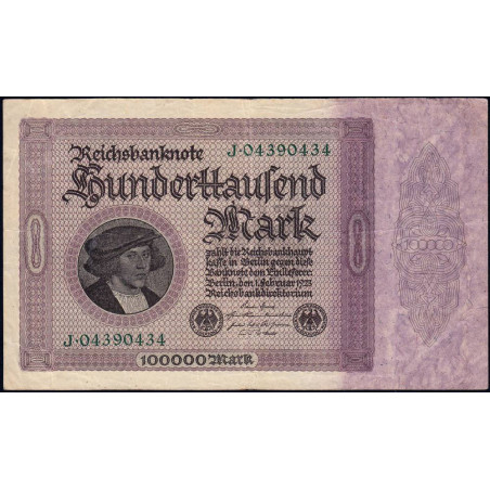 Allemagne - Pick 83a_1 - 100'000 mark - 01/02/1923 - Série J - Etat : TB+