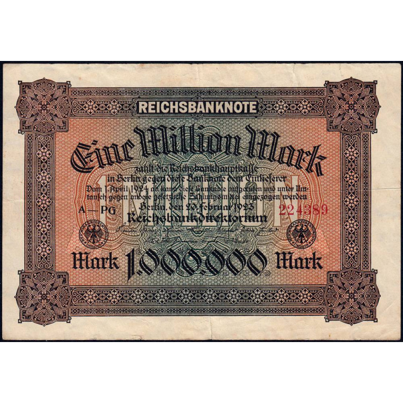 Allemagne - Pick 86a - 1'000'000 mark - 20/02/1923 - Série PG - Etat : TB+
