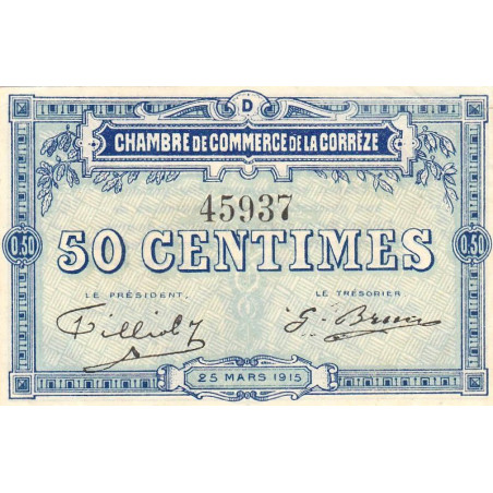 Corrèze (Brive, Tulle) - Pirot 51-8 - 50 centimes - Série D - 25/03/1915 - Etat : SUP+