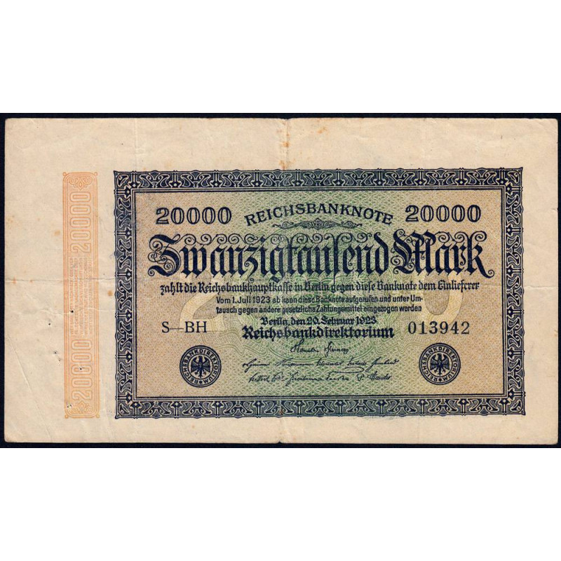 Allemagne - Pick 85f - 20'000 mark - 20/02/1923 - Série BH - Etat : TB