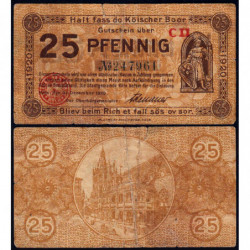 Allemagne - Notgeld - Köln - 25 pfennig - 31/12/1920 - Série C II - Réf K30.15 - Etat : TB-