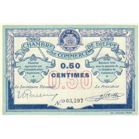 Dieppe - Pirot 52-1a - 50 centimes - Sans date (1915) - Etat : SUP+