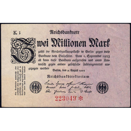 Allemagne - Pick 103_5 - 2 millions mark - 09/08/1923 - Série K 1 - Etat : SUP