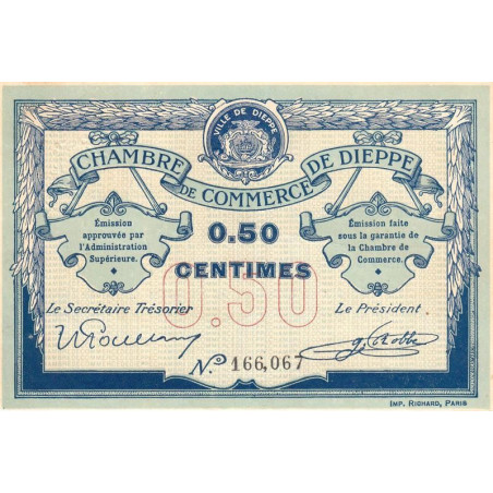 Dieppe - Pirot 52-1b - 50 centimes - Sans date (1915) - Etat : SUP