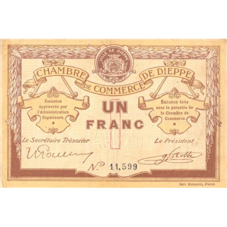 Dieppe - Pirot 52-4a - 1 franc - Sans date (1915) - Etat : TTB