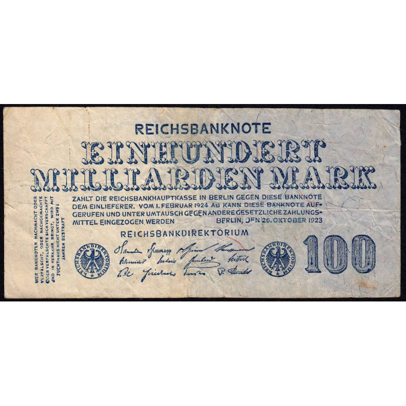 Allemagne - Pick 126 - 100 milliards mark - 26/10/1923 - Sans série - Etat : TB