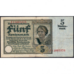 Allemagne - Pick 169 - 5 rentenmark - 02/01/1926 - Série J - Etat : TB+