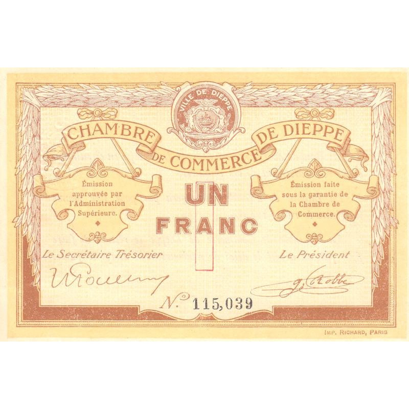 Dieppe - Pirot 52-4b - 1 franc - Sans date (1915) - Etat : SUP+