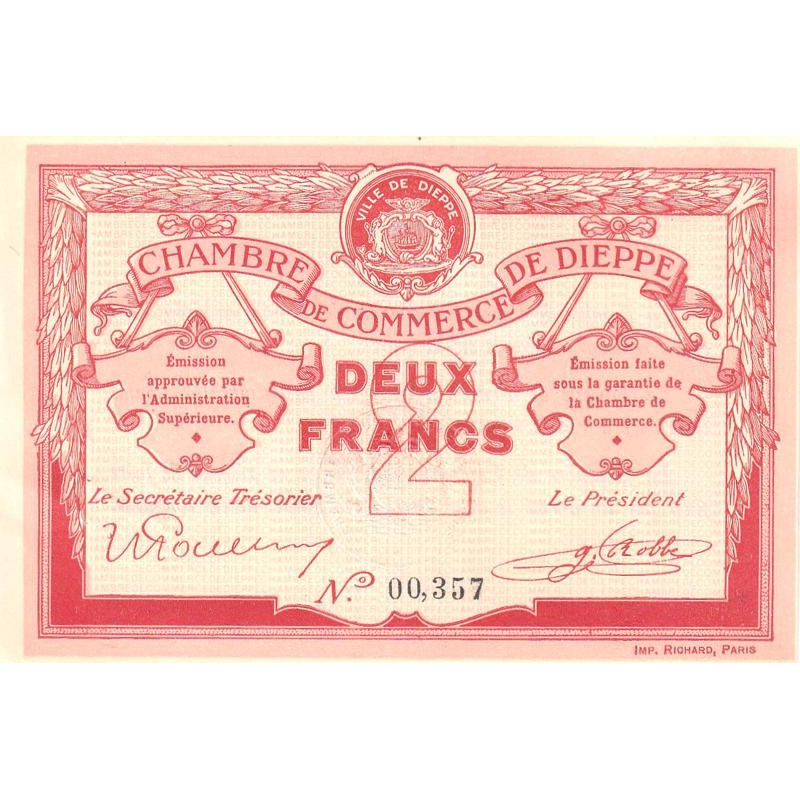 Dieppe - Pirot 52-7a - 2 francs - Sans date (1915) - Etat : SUP+