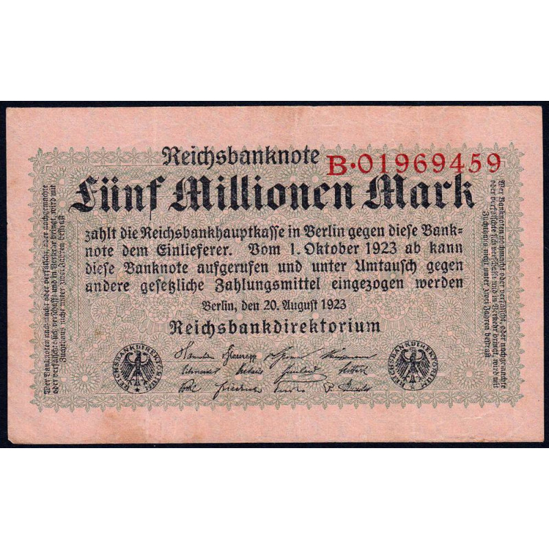 Allemagne - Pick 105_1 - 5 millions mark - 20/08/1923 - Série B - Etat : TTB