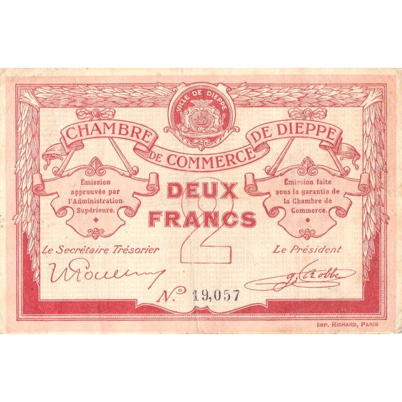 Dieppe - Pirot 52-7b - 2 francs - Sans date (1915) - Etat : TB+