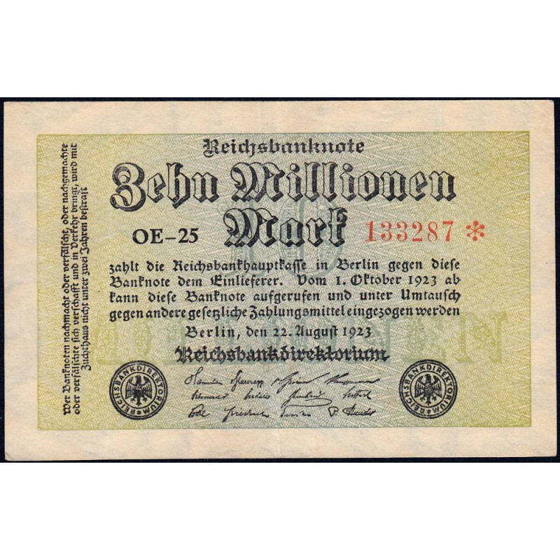 Allemagne - Pick 106a_3 - 10 millions mark - 22/08/1923 - Série OE 25 - Etat : TTB