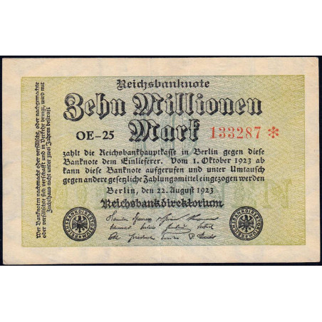 Allemagne - Pick 106a_3 - 10 millions mark - 22/08/1923 - Série OE 25 - Etat : TTB