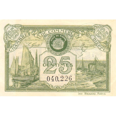 Dieppe - Pirot 52-10 - 25 centimes - 1920 - Etat : SPL
