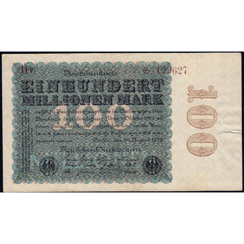 Allemagne - Pick 107b - 100 millions mark - 20/08/1923 - Série 11 V - Etat : TTB