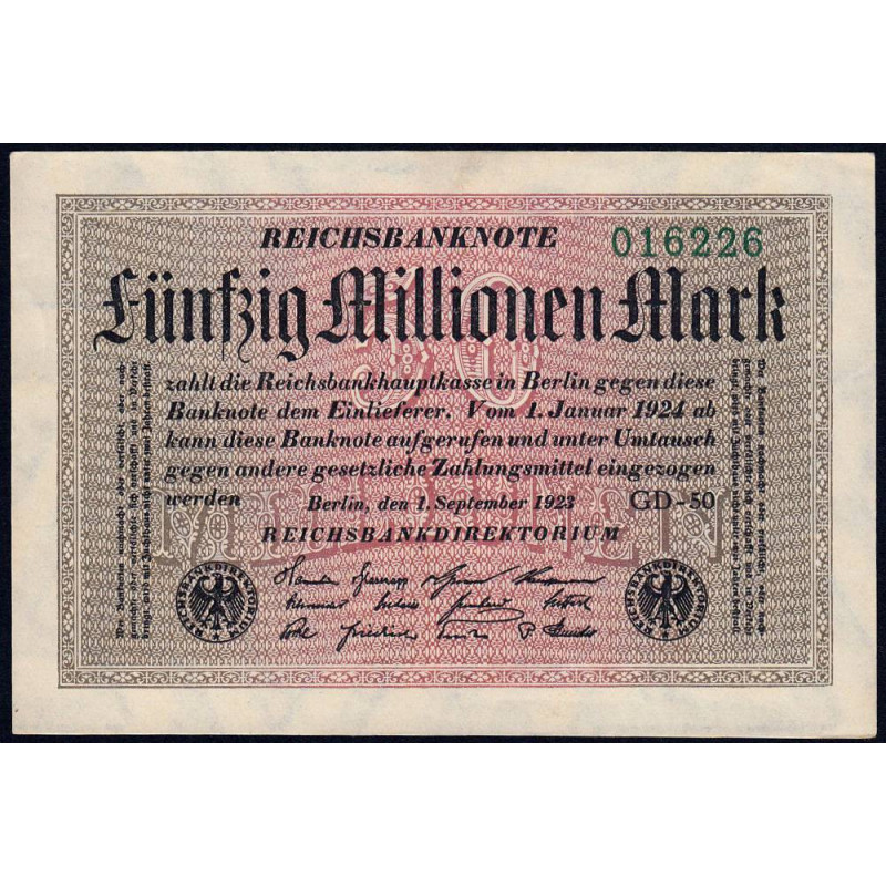 Allemagne - Pick 109b_1 - 50 millions mark - 01/09/1923 - Série GD 50 - Etat : SPL