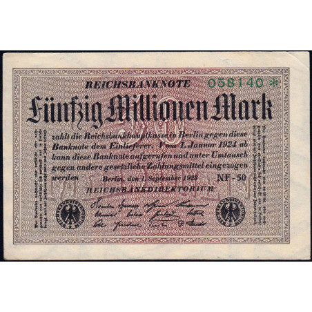 Allemagne - Pick 109b_2 - 50 millions mark - 01/09/1923 - Série NF 50 - Etat : SUP