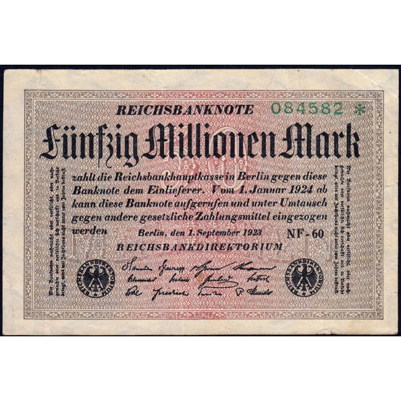 Allemagne - Pick 109b_2 - 50 millions mark - 01/09/1923 - Série NF 60 - Etat : TB