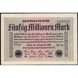 Allemagne - Pick 109c_1 - 50 millions mark - 01/09/1923 - Série SD 13 - Etat : SUP