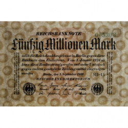 Allemagne - Pick 109c_1 - 50 millions mark - 01/09/1923 - Série SD 13 - Etat : SUP