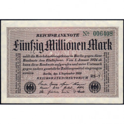 Allemagne - Pick 109c_2 - 50 millions mark - 01/09/1923 - Série RS 7 - Etat : SPL