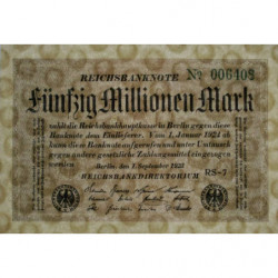 Allemagne - Pick 109c_2 - 50 millions mark - 01/09/1923 - Série RS 7 - Etat : SPL