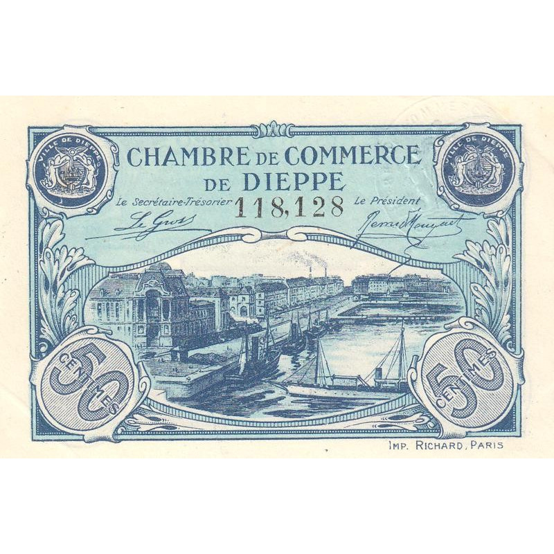 Dieppe - Pirot 52-22 - 50 centimes - 1920 - Etat : SUP+