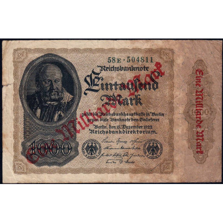 Allemagne - Pick 113a_1 - 1 milliard mark - 15/12/1922 (1923) - Série 58 E - Etat : TB