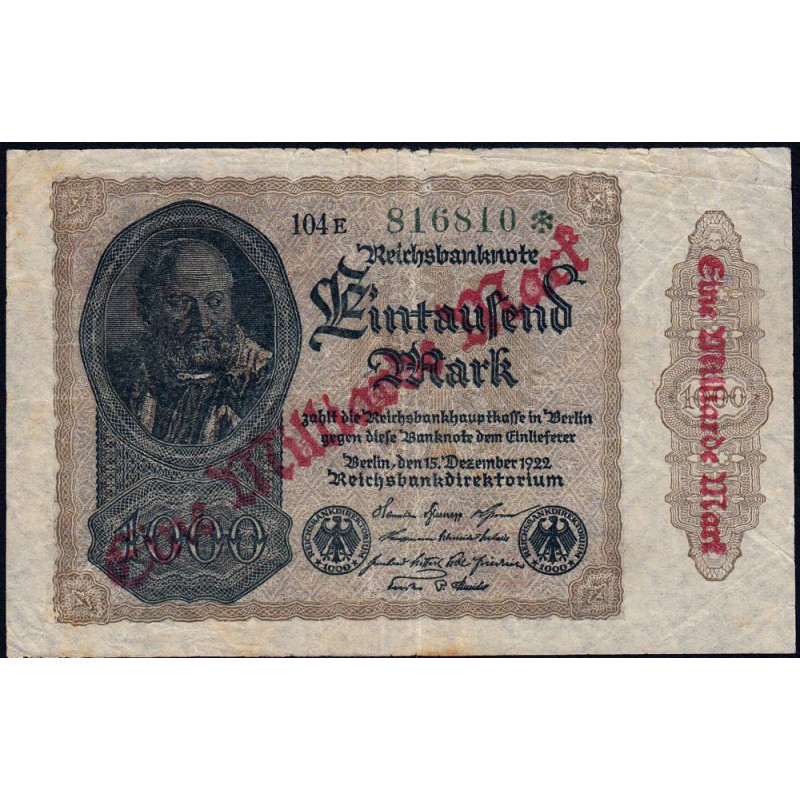 Allemagne - Pick 113c - 1 milliard mark - 15/12/1922 (1923) - Série 104 E - Etat : TB