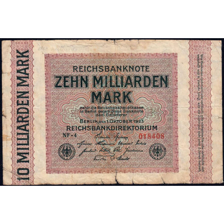 Allemagne - Pick 117a - 10 milliards mark - 01/10/1923 - Série NF 4 - Etat : B