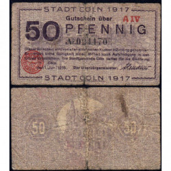 Allemagne - Notgeld - Köln - 50 pfennig - 01/06/1918 - Série A IV - Réf K30.4 - Etat : TB-