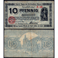 Allemagne - Notgeld - Köln - 10 pfennig - 31/12/1920 - Série A 38 - Réf K30.15 - Etat : TTB